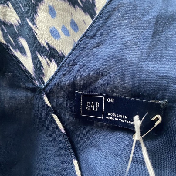 Gap 100% Linen Mini Dress Batik Ikat Blue Fit Flare Sleeveless Womens Size 6 NWT - Picture 7 of 11